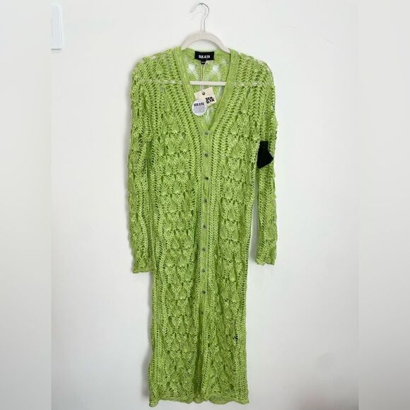 NWT $445 SER.O.YA Allison Crochet Cardigan in Lime - Picture 13 of 16